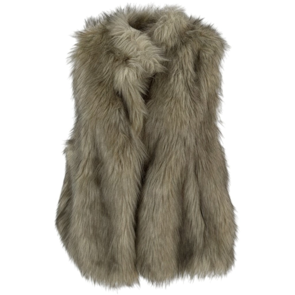 Kittenish Womens Tan Cream Faux Fur Vest Sleeveless‎ Open Front Size L